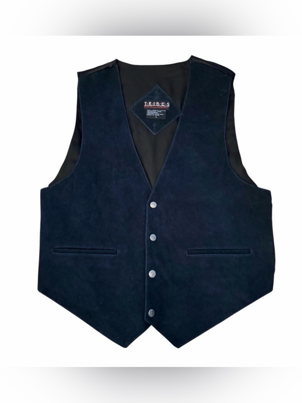 TRIBES Genuine Suede Leather Vest Mens Large Navy Blue Biker Western Snap Front
